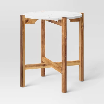 Wood And Marble Accent Table Natural - Threshold™ 5 Wood And Marble Accent Table Natural - Threshold™ - Image 5