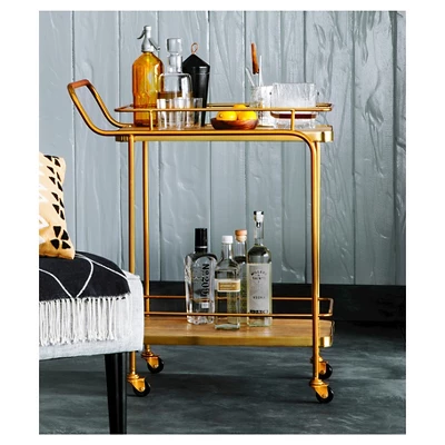 Metal, Wood, And Leather Bar Cart - Gold - Threshold™ 4 Metal, Wood, And Leather Bar Cart - Gold - Threshold™ - Image 4