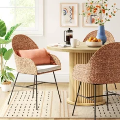 Landis Woven Backed Dining Chair With Cushion Natural - Threshold™