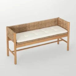 Elden Wood Bench With Woven Back And Loose Cushion Seat - Threshold™ Designed With Studio McGee -Threshold Living Room Sales Store GUEST 512a58d0 258b 4cd4 8401 add11f70e81d
