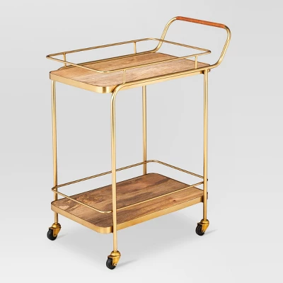 Metal, Wood, And Leather Bar Cart - Gold - Threshold™ 2 Metal, Wood, And Leather Bar Cart - Gold - Threshold™ - Image 2
