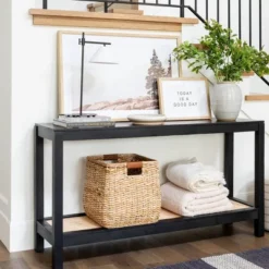 Console Table With Woven Rattan Shelf Black - Threshold™ Designed With Studio McGee -Threshold Living Room Sales Store GUEST 6e7f68b7 50c5 44c5 965d a4d52aa919cd