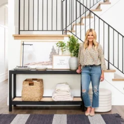 Console Table With Woven Rattan Shelf Black - Threshold™ Designed With Studio McGee -Threshold Living Room Sales Store GUEST 8850858f 6d86 4502 8112 f583beb8eb20