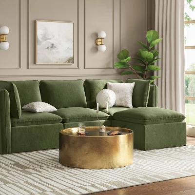 Haven Velvet Modular French Seam Sofa Ottoman Dark Green - Threshold™ 1 Haven Velvet Modular French Seam Sofa Ottoman Dark Green - Threshold™