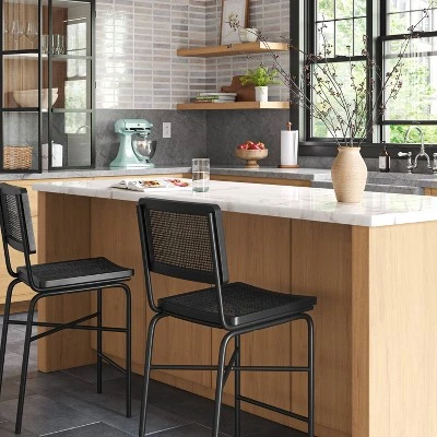 Errol Cane And Wood Counter Height Barstool With Metal Legs Black - Threshold™ 1 Errol Cane And Wood Counter Height Barstool With Metal Legs Black - Threshold™
