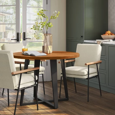 42" Rowan Mixed Material Round Dining Table Natural Wood/Black Metal - Threshold™ 1 42" Rowan Mixed Material Round Dining Table Natural Wood/Black Metal - Threshold™